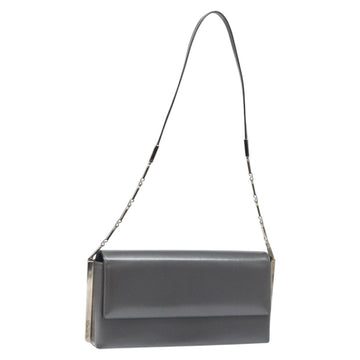 Salvatore Ferragamo Shoulder Bag Patent leather Silver tone Auth 128102