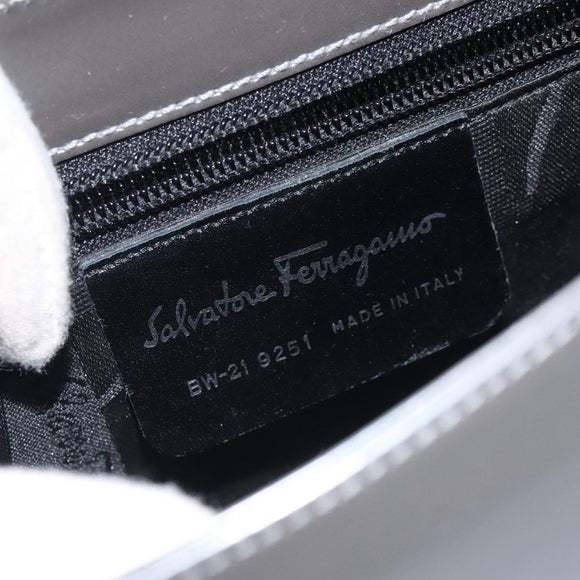 Salvatore Ferragamo Shoulder Bag Patent leather Silver tone Auth 128102