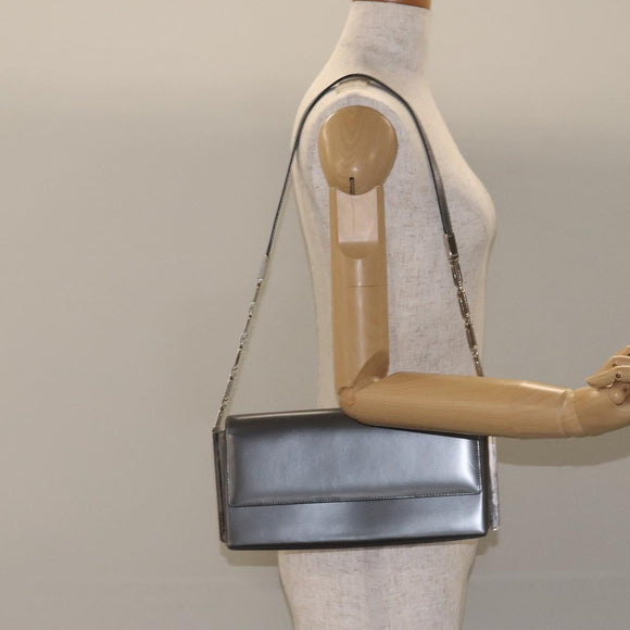 Salvatore Ferragamo Shoulder Bag Patent leather Silver tone Auth 128102