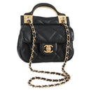 CHANEL Chain Pouch Shoulder Bag Lamb Skin Black Gold CC Auth 128104SM-1