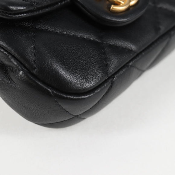 CHANEL Chain Pouch Shoulder Bag Lamb Skin Black Gold CC Auth 128104SM