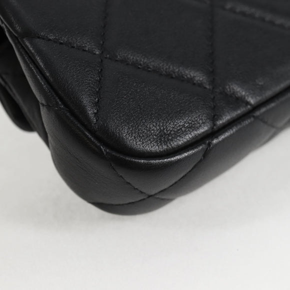 CHANEL Chain Pouch Shoulder Bag Lamb Skin Black Gold CC Auth 128104SM