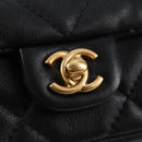 CHANEL Chain Pouch Shoulder Bag Lamb Skin Black Gold CC Auth 128104SM-20