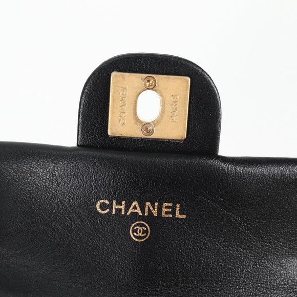 CHANEL Chain Pouch Shoulder Bag Lamb Skin Black Gold CC Auth 128104SM