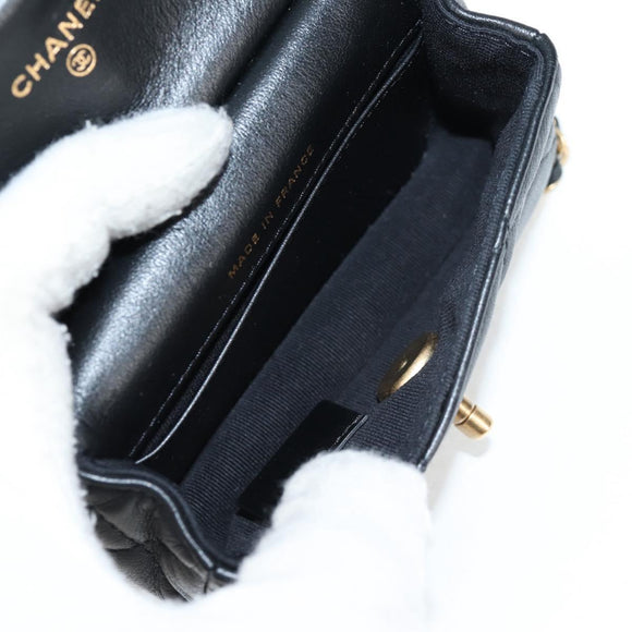 CHANEL Chain Pouch Shoulder Bag Lamb Skin Black Gold CC Auth 128104SM