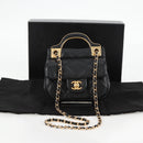 CHANEL Chain Pouch Shoulder Bag Lamb Skin Black Gold CC Auth 128104SM-12