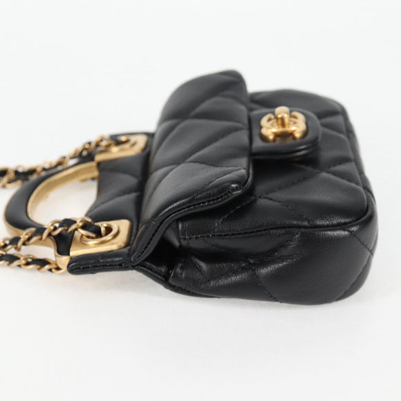 CHANEL Chain Pouch Shoulder Bag Lamb Skin Black Gold CC Auth 128104SM