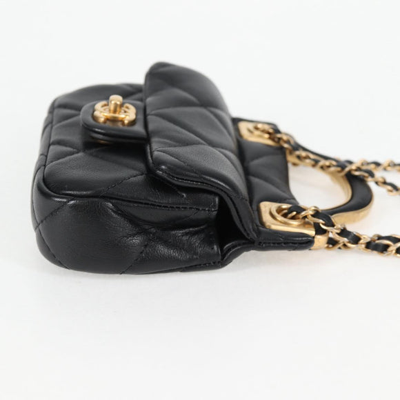 CHANEL Chain Pouch Shoulder Bag Lamb Skin Black Gold CC Auth 128104SM