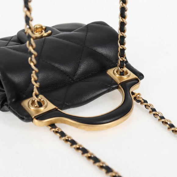 CHANEL Chain Pouch Shoulder Bag Lamb Skin Black Gold CC Auth 128104SM