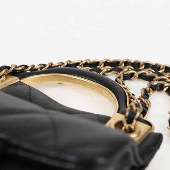 CHANEL Chain Pouch Shoulder Bag Lamb Skin Black Gold CC Auth 128104SM