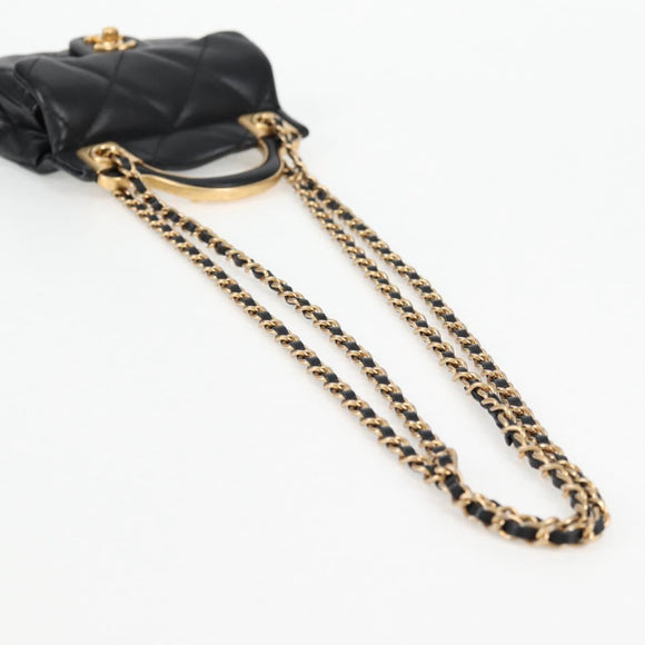 CHANEL Chain Pouch Shoulder Bag Lamb Skin Black Gold CC Auth 128104SM