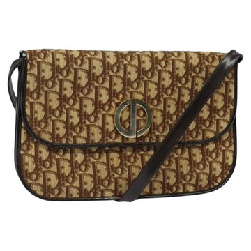 Christian Dior Trotter Canvas Shoulder Bag Brown Gold Auth 128106