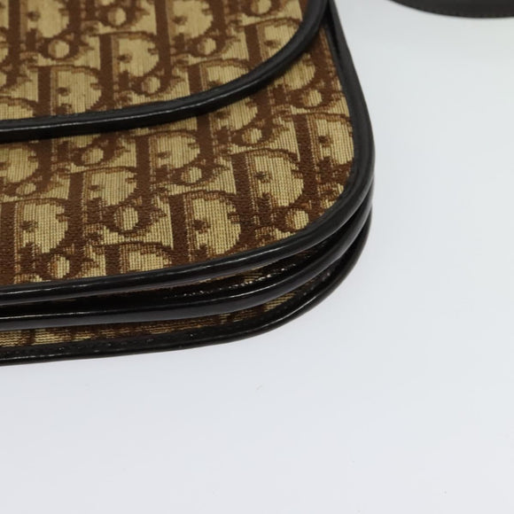 Christian Dior Trotter Canvas Shoulder Bag Brown Gold Auth 128106