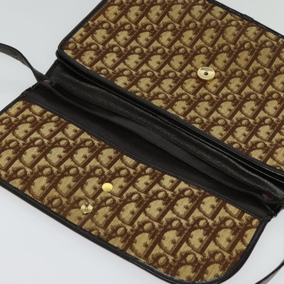 Christian Dior Trotter Canvas Shoulder Bag Brown Gold Auth 128106