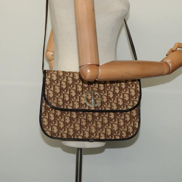 Christian Dior Trotter Canvas Shoulder Bag Brown Gold Auth 128106