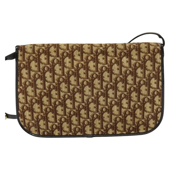Christian Dior Trotter Canvas Shoulder Bag Brown Gold Auth 128106