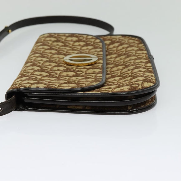 Christian Dior Trotter Canvas Shoulder Bag Brown Gold Auth 128106