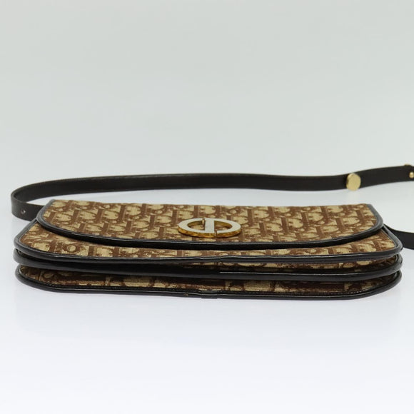 Christian Dior Trotter Canvas Shoulder Bag Brown Gold Auth 128106