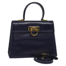 Salvatore Ferragamo Gancini Hand Bag Leather 2way Purple Gold Auth 128108A-1