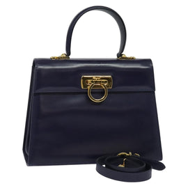 Salvatore Ferragamo Gancini Hand Bag Leather 2way Purple Gold Auth 128108A