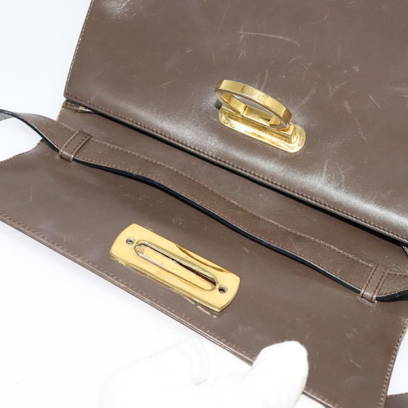 Salvatore Ferragamo Gancini Shoulder Bag Leather Brown Gold Auth 128109