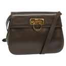 Salvatore Ferragamo Gancini Shoulder Bag Leather Brown Gold Auth 128109-1