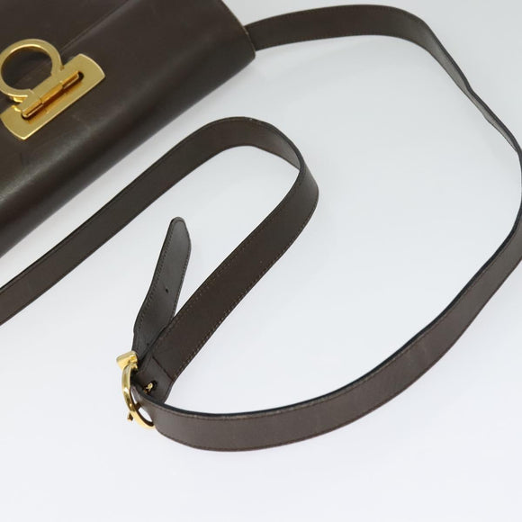 Salvatore Ferragamo Gancini Shoulder Bag Leather Brown Gold Auth 128109