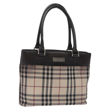 BURBERRY Nova Check Hand Bag Canvas Beige Silver Auth 128124