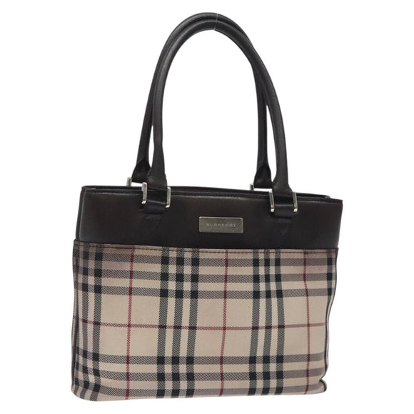 BURBERRY Nova Check Hand Bag Canvas Beige Silver Auth 128124