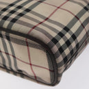 BURBERRY Nova Check Hand Bag Canvas Beige Silver Auth 128124-15