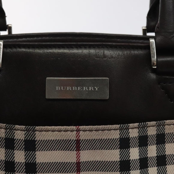 BURBERRY Nova Check Hand Bag Canvas Beige Silver Auth 128124