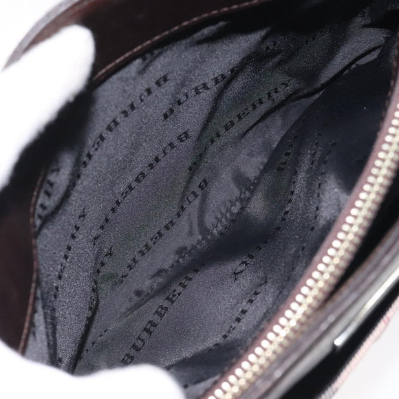 BURBERRY Nova Check Hand Bag Canvas Beige Silver Auth 128124