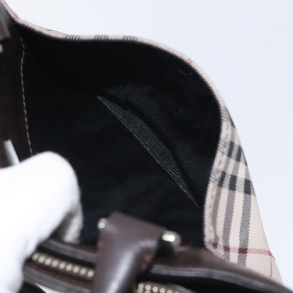 BURBERRY Nova Check Hand Bag Canvas Beige Silver Auth 128124