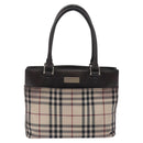 BURBERRY Nova Check Hand Bag Canvas Beige Silver Auth 128124-13