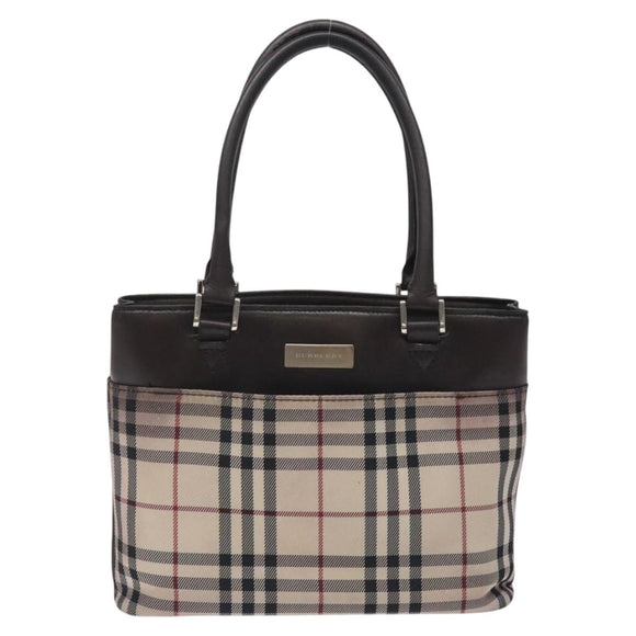 BURBERRY Nova Check Hand Bag Canvas Beige Silver Auth 128124