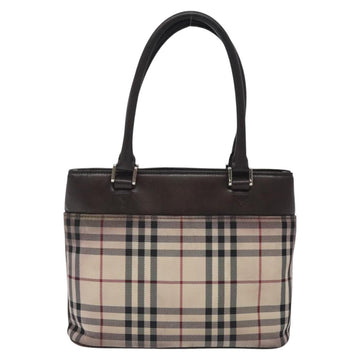 BURBERRY Nova Check Hand Bag Canvas Beige Silver Auth 128124 - 0