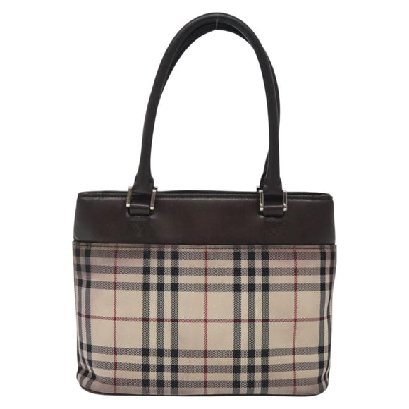 BURBERRY Nova Check Hand Bag Canvas Beige Silver Auth 128124