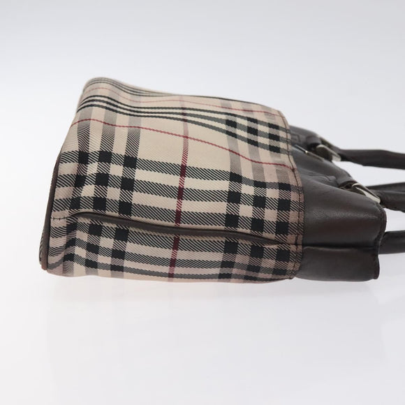 BURBERRY Nova Check Hand Bag Canvas Beige Silver Auth 128124