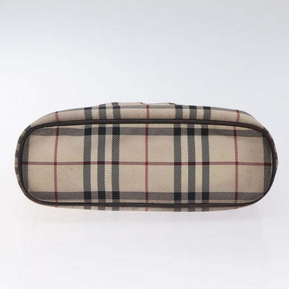 BURBERRY Nova Check Hand Bag Canvas Beige Silver Auth 128124