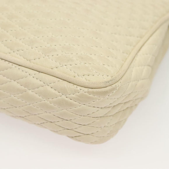 BALLY Chain Quilted Shoulder Bag Leather White Gold Auth 128125