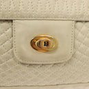 BALLY Chain Quilted Shoulder Bag Leather White Gold Auth 128125-18