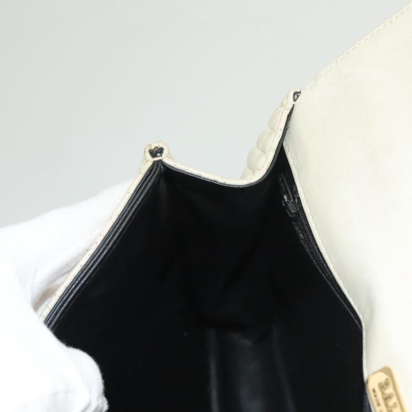 BALLY Chain Quilted Shoulder Bag Leather White Gold Auth 128125