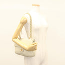 BALLY Chain Quilted Shoulder Bag Leather White Gold Auth 128125-25