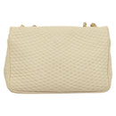 BALLY Chain Quilted Shoulder Bag Leather White Gold Auth 128125-2