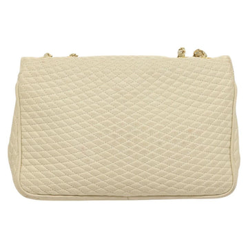 BALLY Chain Quilted Shoulder Bag Leather White Gold Auth 128125 - 0