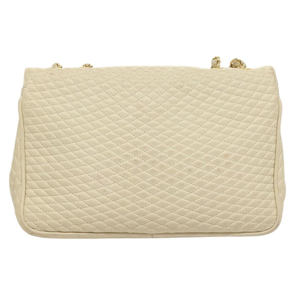 BALLY Chain Quilted Shoulder Bag Leather White Gold Auth 128125