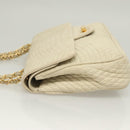 BALLY Chain Quilted Shoulder Bag Leather White Gold Auth 128125-4