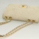 BALLY Chain Quilted Shoulder Bag Leather White Gold Auth 128125-6