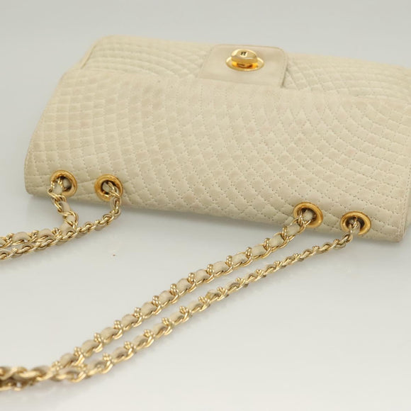 BALLY Chain Quilted Shoulder Bag Leather White Gold Auth 128125