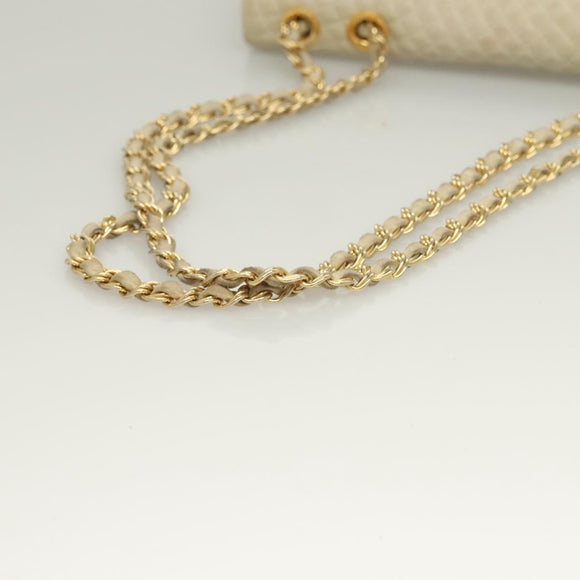 BALLY Chain Quilted Shoulder Bag Leather White Gold Auth 128125